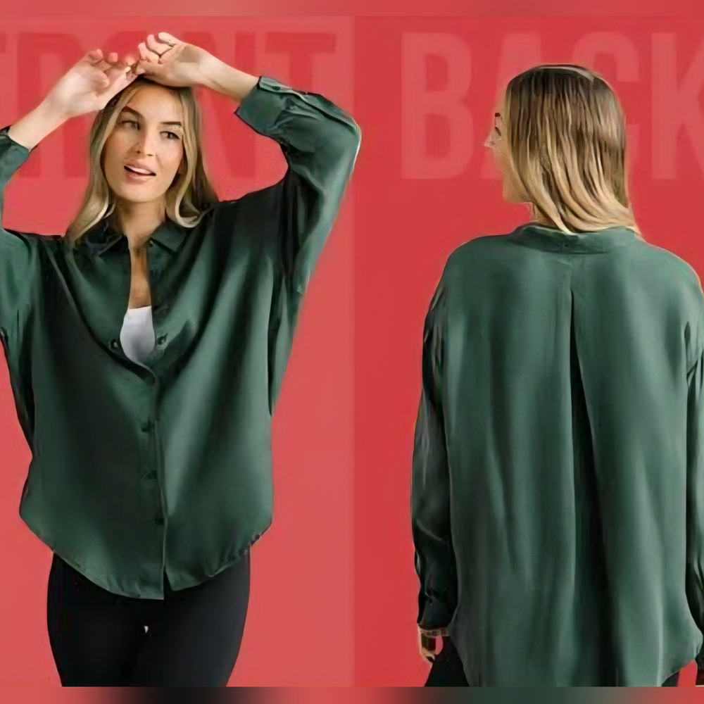 Zyia Green Inspiration Point Buttondown Shirt, Size XXXL